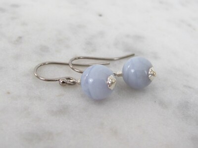 Blue Lace Agate Drop Earrings in Sterling Silver - image2
